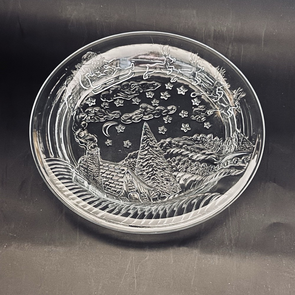 KIG Celebrations The Night‎ Before Christmas Clear Pressed Glass Cookie Plate